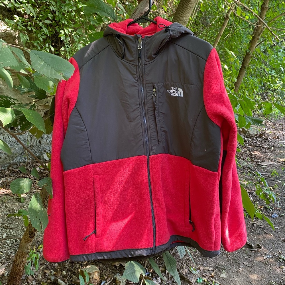 The North Face Red and Black Fleece Jacket with Hood